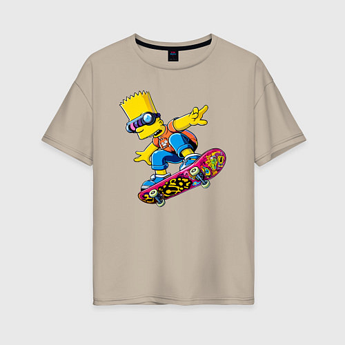 Женская футболка оверсайз Bart Simpson on a skateboard - extreme / Миндальный – фото 1