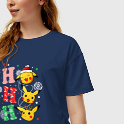 Футболка оверсайз женская Pikachu ho ho ho, цвет: тёмно-синий — фото 2