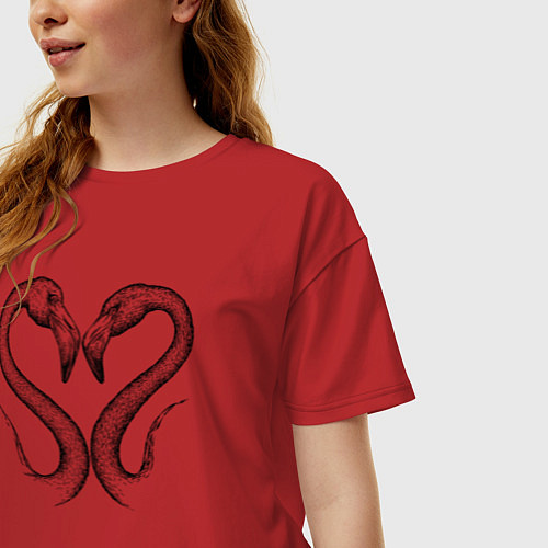Женская футболка оверсайз Фламинго сердечко / Красный – фото 3