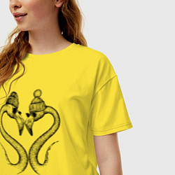 Футболка оверсайз женская Стильный фламинго сердечком, цвет: желтый — фото 2