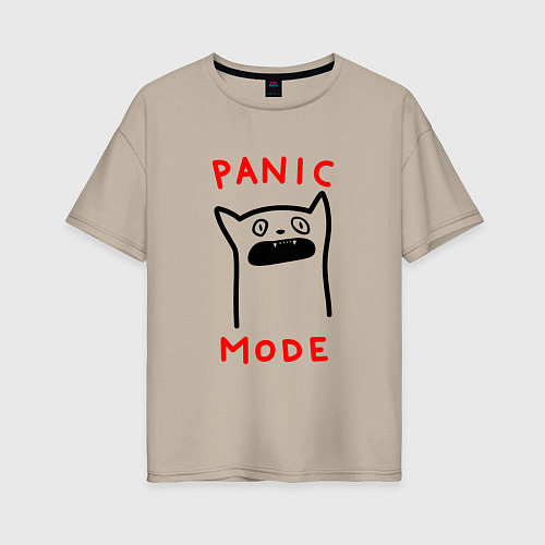 Женская футболка оверсайз Panic mode - котик / Миндальный – фото 1