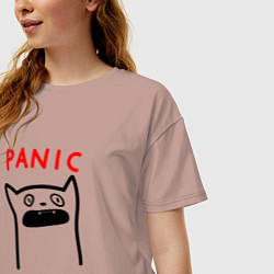 Футболка оверсайз женская Panic mode - котик, цвет: пыльно-розовый — фото 2