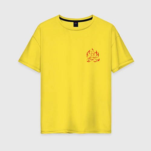 Женская футболка оверсайз Огненная лисица-демон - мини / Желтый – фото 1