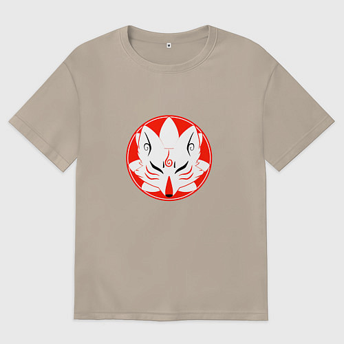 Женская футболка оверсайз Маска японского демона-лиса / Миндальный – фото 1