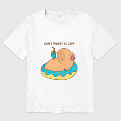 Женская футболка оверсайз Капибара с пончиком dont worry be capy