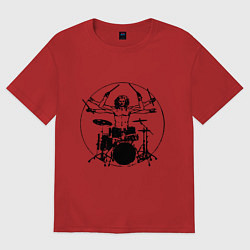 Футболка оверсайз женская Vitruvian six hand drummer, цвет: красный