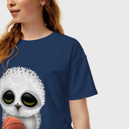 Женская футболка оверсайз Сова баскетболист / Тёмно-синий – фото 3
