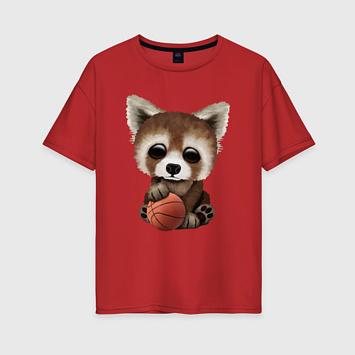Женская футболка оверсайз Красная панда баскетболист / Красный – фото 1
