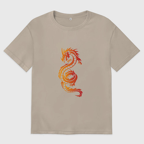 Женская футболка оверсайз Красный дракоша / Миндальный – фото 1