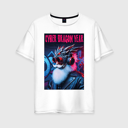 Женская футболка оверсайз Santa Claus - cyber dragon year / Белый – фото 1