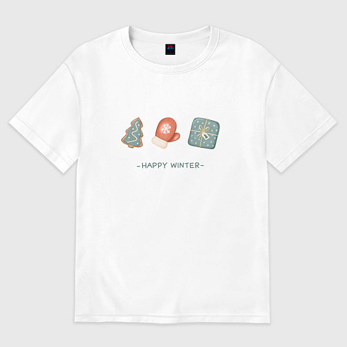 Женская футболка оверсайз Happy winter and New Year / Белый – фото 1