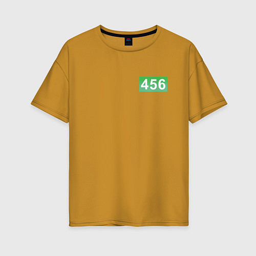 Женская футболка оверсайз Номер 456 - Игра в кальмара / Горчичный – фото 1