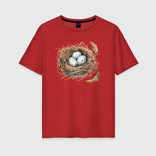 Женская футболка оверсайз Гнездо с яйцами / Красный – фото 1