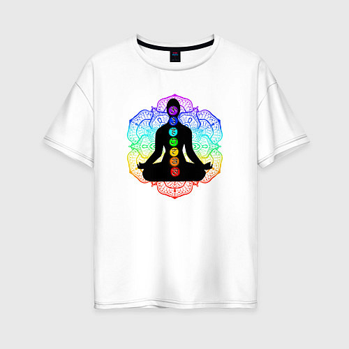 Женская футболка оверсайз Символ йоги - символы чакры / Белый – фото 1