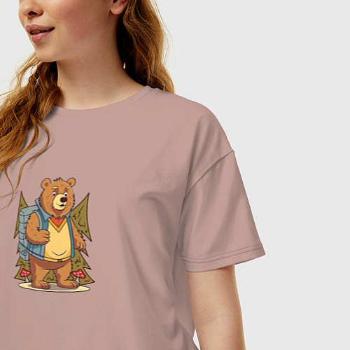 Женская футболка оверсайз Медведь турист / Пыльно-розовый – фото 3