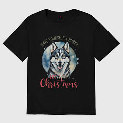 Женская футболка оверсайз Christmas husky