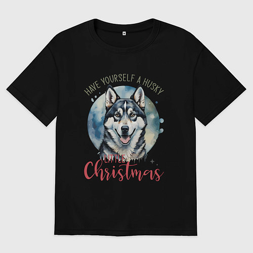 Женская футболка оверсайз Christmas husky / Черный – фото 1