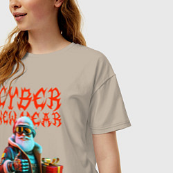 Футболка оверсайз женская Santa with gift - cyberpunk - ai art, цвет: миндальный — фото 2