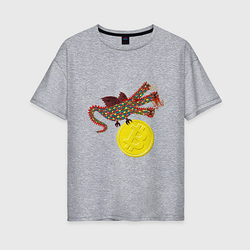 Женская футболка оверсайз Дракон с монетой Биткойна / Меланж – фото 1