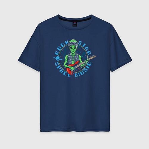 Женская футболка оверсайз Rock star space music inscription / Тёмно-синий – фото 1