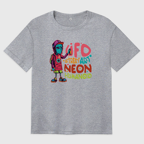 Женская футболка оверсайз UFO street art neon humanoid / Меланж – фото 1