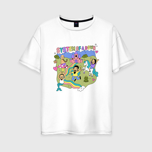 Женская футболка оверсайз System of a Down мультяшный стиль / Белый – фото 1