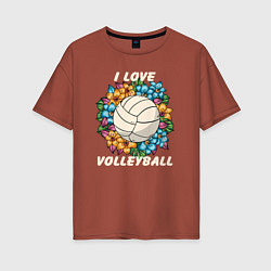 Футболка оверсайз женская I love volleyball, цвет: кирпичный