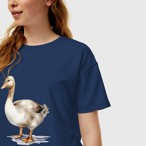 Женская футболка оверсайз Серый гусь / Тёмно-синий – фото 3