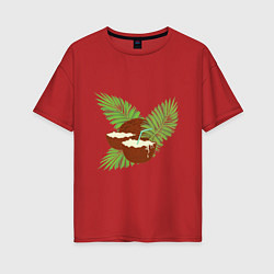Женская футболка оверсайз Кокосы и листья