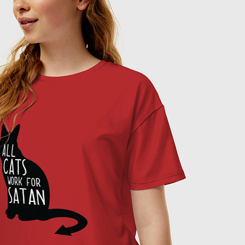 Женская футболка оверсайз Все кошки работают на сатану / Красный – фото 3