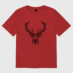 Футболка оверсайз женская Олень анфас, цвет: красный