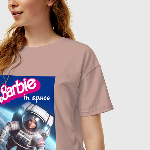 Женская футболка оверсайз Barbie in space - ai art / Пыльно-розовый – фото 3