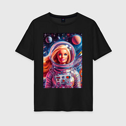 Женская футболка оверсайз Красавица Барби в космосе - нейросеть