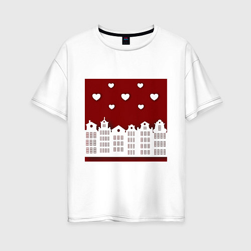 Женская футболка оверсайз Белые картонные домики и сердца / Белый – фото 1