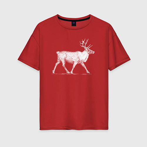 Женская футболка оверсайз Северный олень белый / Красный – фото 1