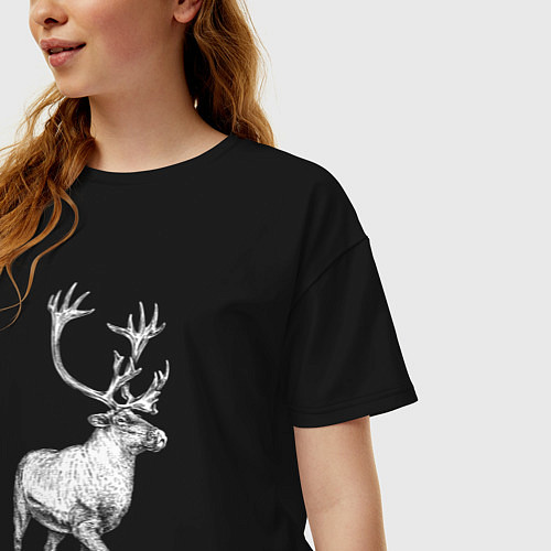 Женская футболка оверсайз Северный олень белый спереди / Черный – фото 3