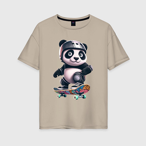 Женская футболка оверсайз Cool panda on a skateboard - extreme / Миндальный – фото 1
