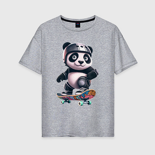 Женская футболка оверсайз Cool panda on a skateboard - extreme / Меланж – фото 1