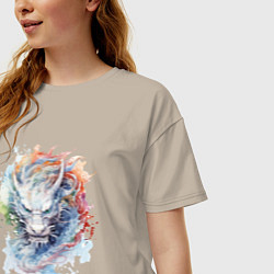Футболка оверсайз женская Дракон нарисованный акварелью, цвет: миндальный — фото 2