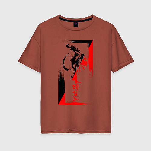 Женская футболка оверсайз Боевые искуства black and red / Кирпичный – фото 1