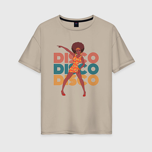 Женская футболка оверсайз Disco girl / Миндальный – фото 1