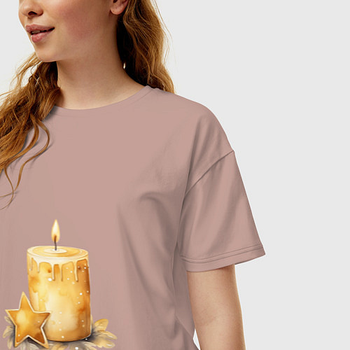 Женская футболка оверсайз Праздничная свеча / Пыльно-розовый – фото 3