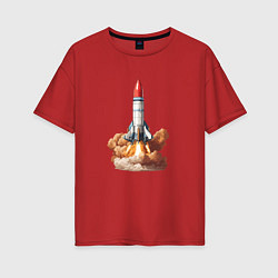 Футболка оверсайз женская Взлет космической ракеты, цвет: красный