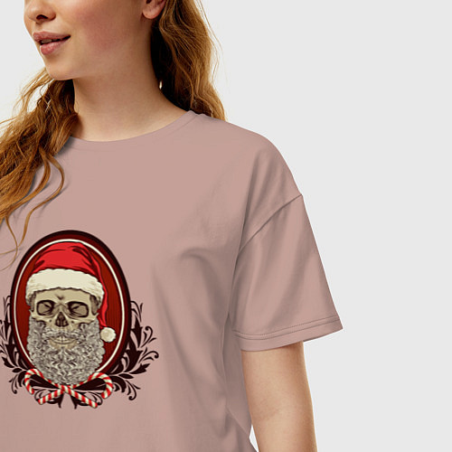 Женская футболка оверсайз Санта череп / Пыльно-розовый – фото 3