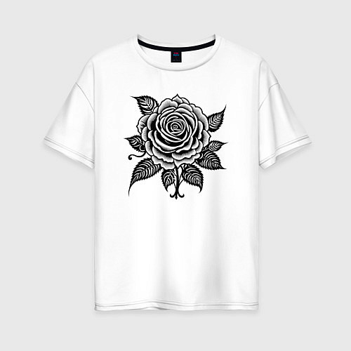 Женская футболка оверсайз Чёрно белая роза цветы / Белый – фото 1