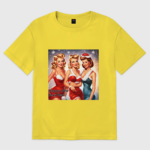 Женская футболка оверсайз Happy New Sexy Year / Желтый – фото 1