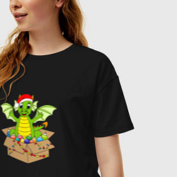 Футболка оверсайз женская Новогодний символ дракоша, цвет: черный — фото 2