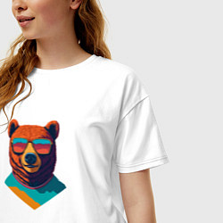 Футболка оверсайз женская Медведь в солнечных очках, цвет: белый — фото 2