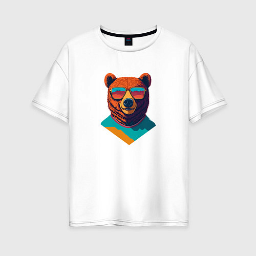 Женская футболка оверсайз Медведь в солнечных очках / Белый – фото 1
