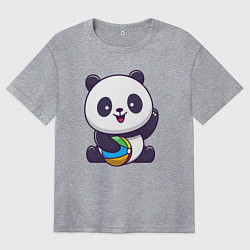 Футболка оверсайз женская Панда с мячиком, цвет: меланж
